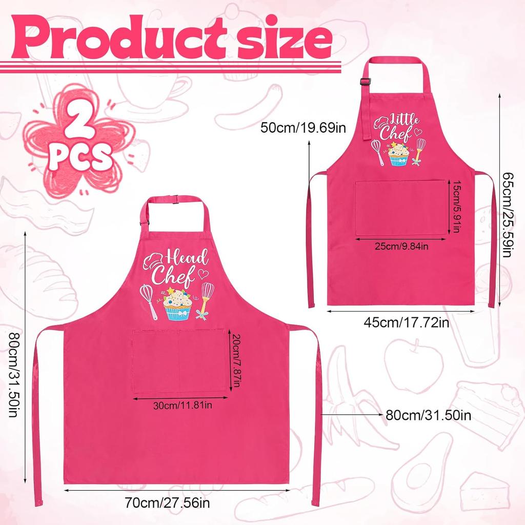 2 Pcs Adults Kids Matching Apron Set, Funny Mommy and Me Aprons, Adjustable Kitchen Apron with 2 Pockets, Parent and Child Matching Gift for Cooking,