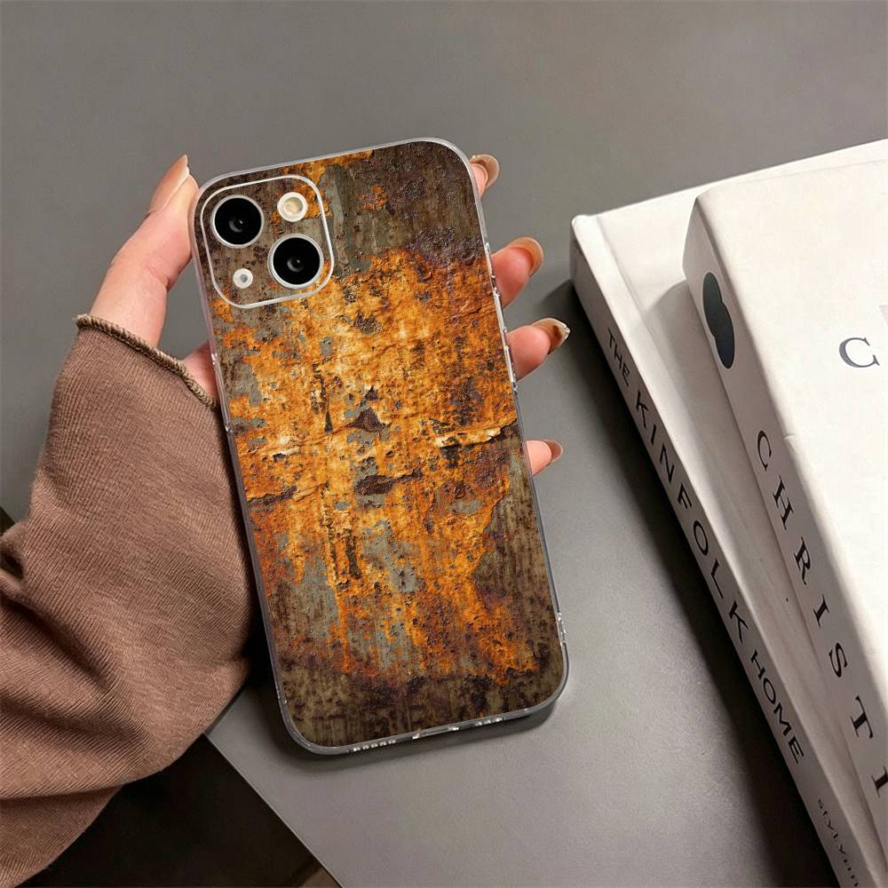 Ржавый чехол в индустриальном стиле для iPhone 17, 16, 15, 14, 13, 12, 11 Plus, Pro Max Мягкая прозрачная крышка
