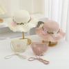 Children's Straw Hat Set with Shoulder Straps Cute Flower Hat and Tote Bag, Girls Baby 2 Pieces Children's Sun Protection Accessories