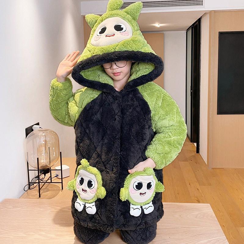 Thickened 3-Layer Cotton Padded Winter Boys Pajamas Set Coral Fleece Warm Sleepwear Kids Ages 8