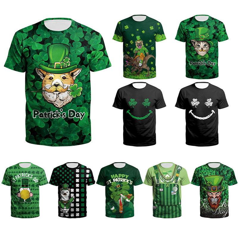 Casual Crew Neck 3D Digital Printing T-Shirt Irish St. Patrick's Day Clothing Printing Men's and Women's Short Sleeves