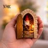 Small Wooden Door for Baseboards Opening Fairy with Hidden Gnome Scene, Miniature Wall Decor, Lightweight Flat House 2D Reading Scene Hinged