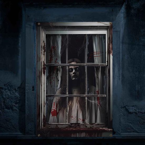 Хэллоуин Страшный Оконный Покров Ужас Женщина Призрак Оконный Покров Занавес Внутренней Уличной Вечеринки Дом С Привидениями Окно Дверь Украшения Плакат