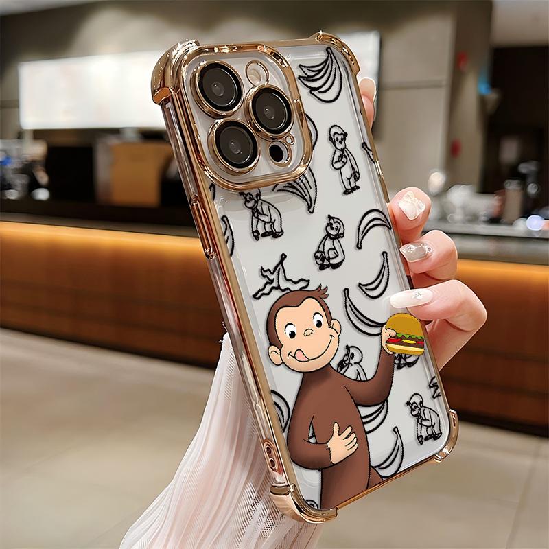 Cute cartoon monkey Plating Phone Case For iPhone 17e 16 15 14 13 12 11 Pro Max X XR XSMax 7 8 Mini Air Plus Anti-Fall Airabag