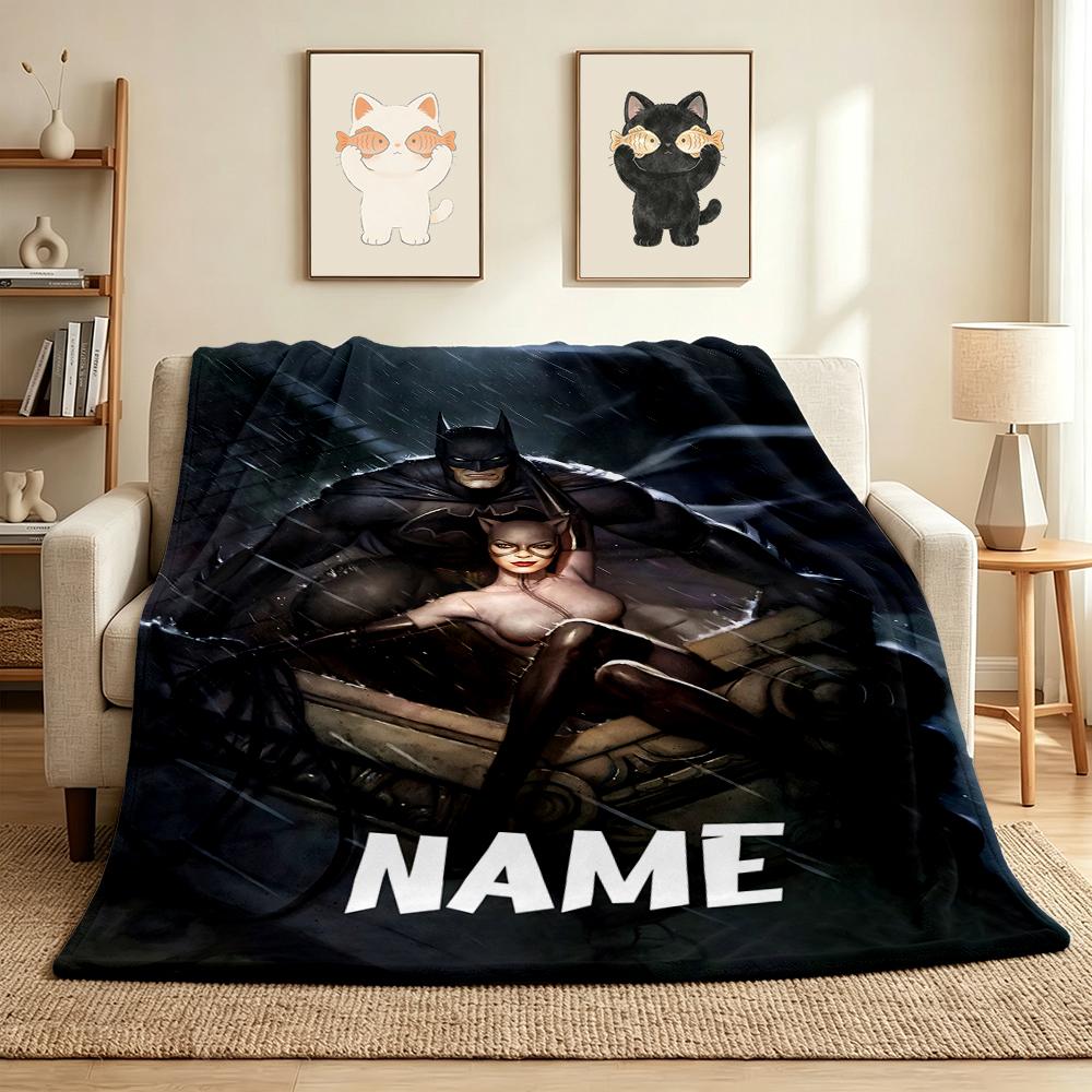 Custom Name Batman Catwoman Flannel Blanket Throw Blanket Soft Warm Sofa Bed home Decor Unique Gift