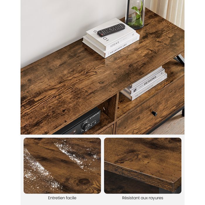 VASAGLE Meuble TV pour Télévision jusqu'à 80 Pouces, Support Télé, 178 x 40 x 50 cm, Cadre en Acier, Marron Rustique et Noir
