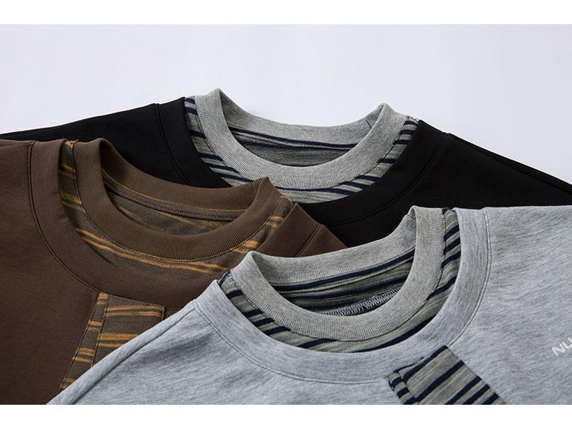 Men's Casual Short Sleeve Color Block Crew Neck T-Shirt with Embroidered Tie Design