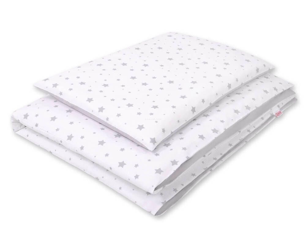 Double-sided 2-piece cotton children's bedding set - mini gray stars on a white background/gray