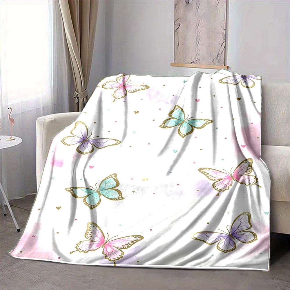 1Pc Butterfly Watercolor Background Blanket Soft And Comfortable Casual Warm Camping Travel Christmas Halloween Xmas Gift Em92856