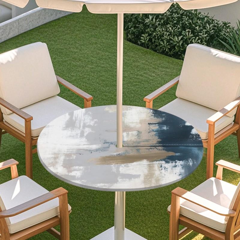 Outdoor Round Table Cover With Umbrella Hole Elastic Edge Waterproof Patio Dining Tablecloth Garden Terrace