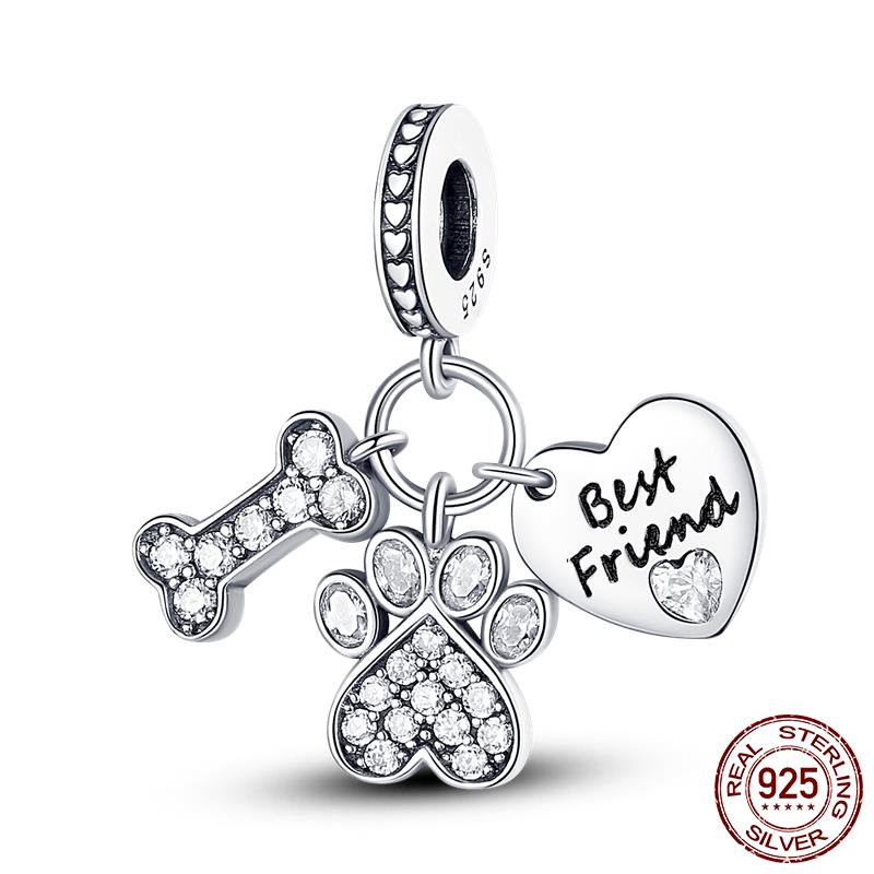 Charms Copper Copper Love Heart Dog Cat Paws Pendant Beads Fit Original Mula Bracelet Diy Jewelry For Women