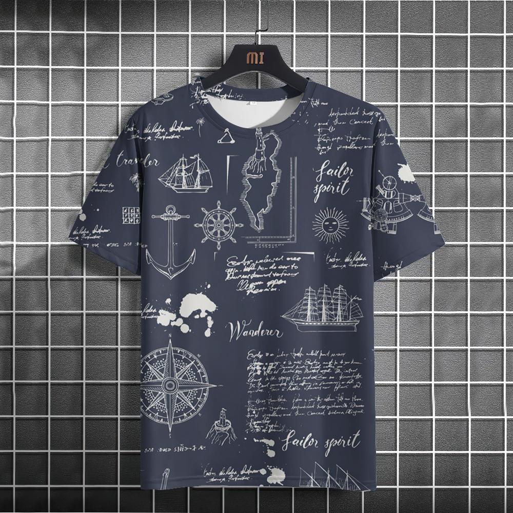 Футболка с принтом для мужчин с рисунком компаса, топы с коротким рукавом, летняя новая повседневная мужская одежда, модная повседневная уличная одежда, футболки, топы