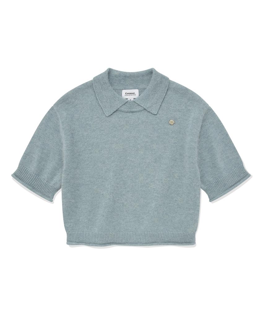COVERNAT WOMAN Collar Angora Half Knit Sky Blue