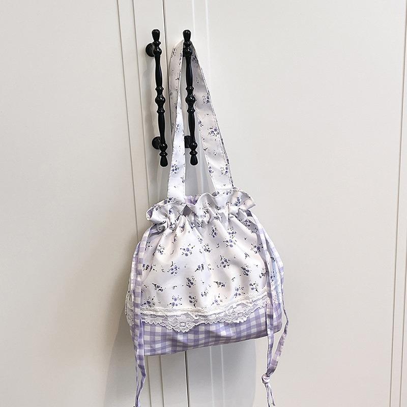 Летняя маленькая свежая милая клетчатая сумка из нейлона с бантом, новый нишевый дизайн, нежное кружево на плечо