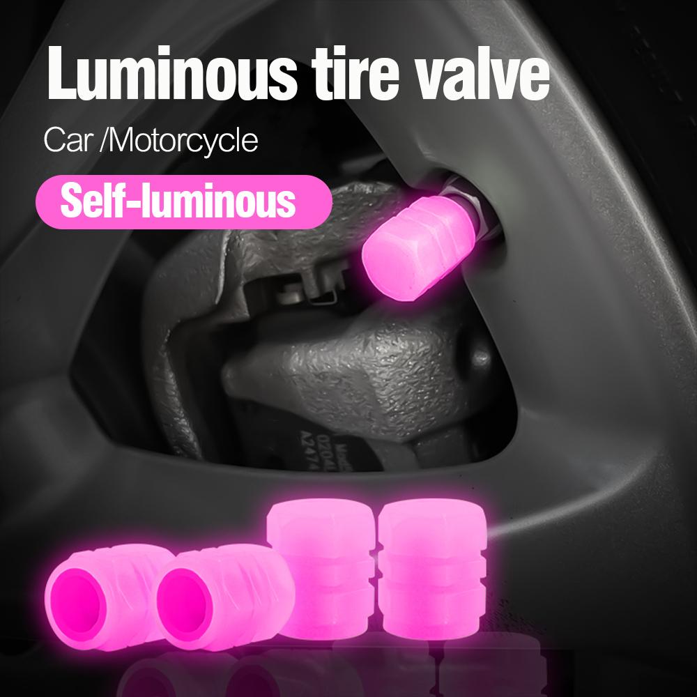 4pcs Luminous Valve Caps Fluorescent Night Glowing Car Motorcycle Bicycle Bike Wheel Tyre Hub Luminous Valve Stem Caps Decors