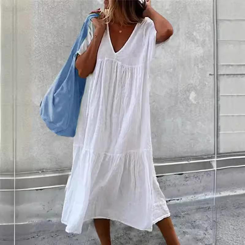 Весна и лето Новое женское платье без рукавов с V-образным вырезом, раздельное по цвету, повседневное пригородное платье средней и длинной длины