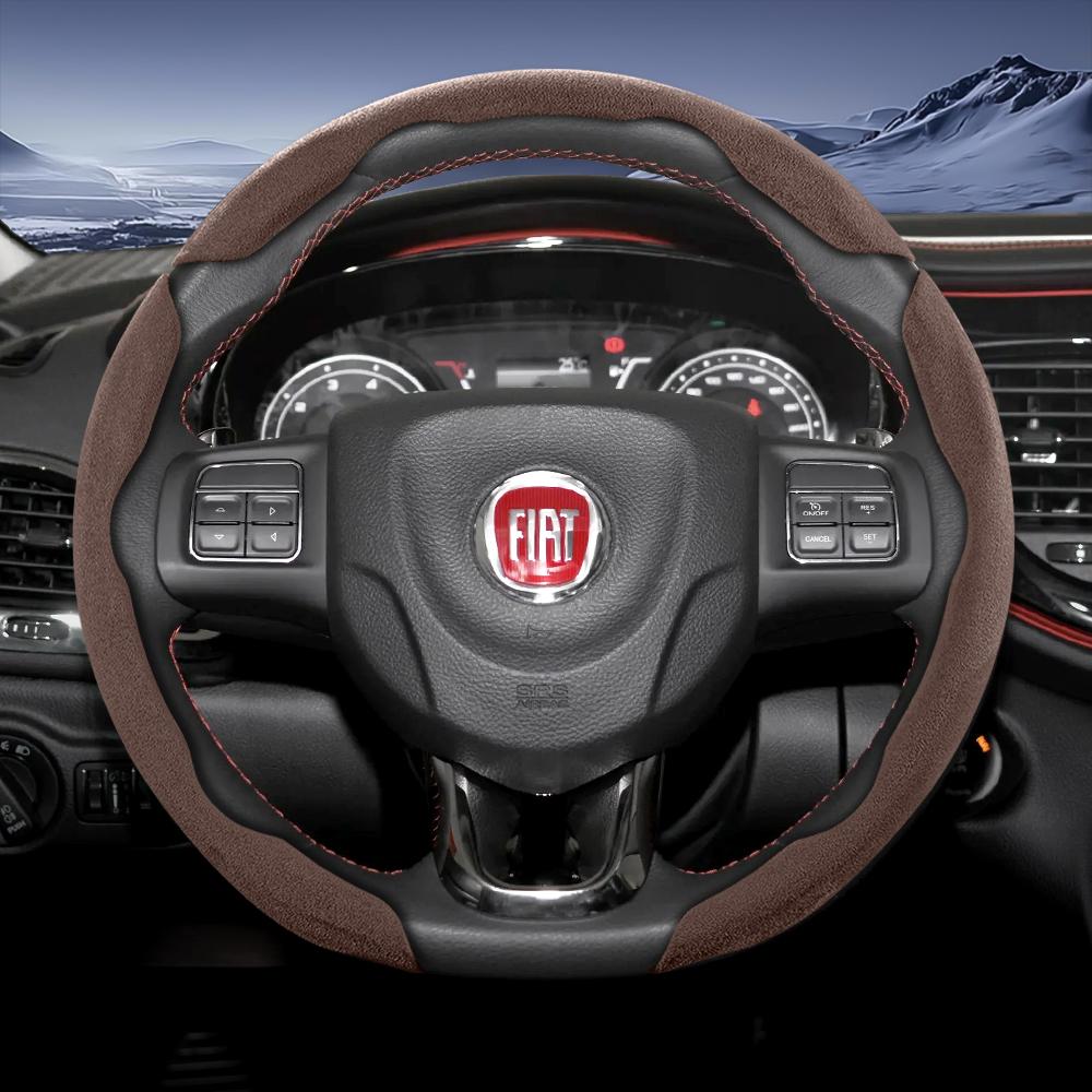 zkfan8 Suitable for Fiat Sports Suede Steering Wheel Cover, Split Snap-On Type, Non-Slip and Durable, for Models Such as 500 Panda Pandina Tipo Egea