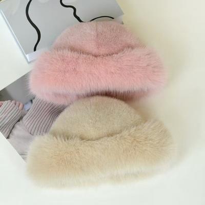 Зимняя панама из искусственного меха однотонная мягкой текстуры утолщенная теплая плюшевая шляпа нежная на ощупь зимний головной убор