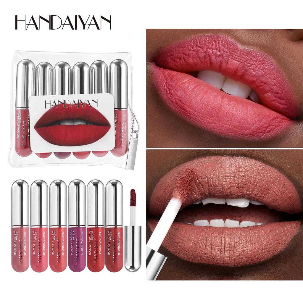HANDAIYAN12 Цветная капсула для губ с красной глазурью Набор прочных водостойких матовых губ с антипригарным покрытием