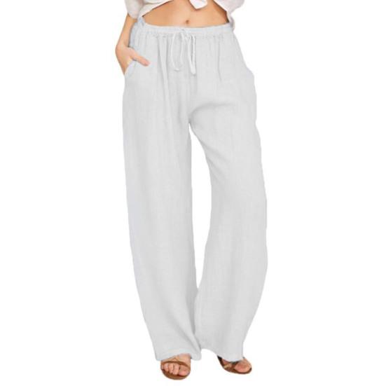 Женские длинные брюки с эластичной резинкой и высокой талией, широкие брюки, однотонные, повседневные, свободного кроя, летние струящиеся брюки