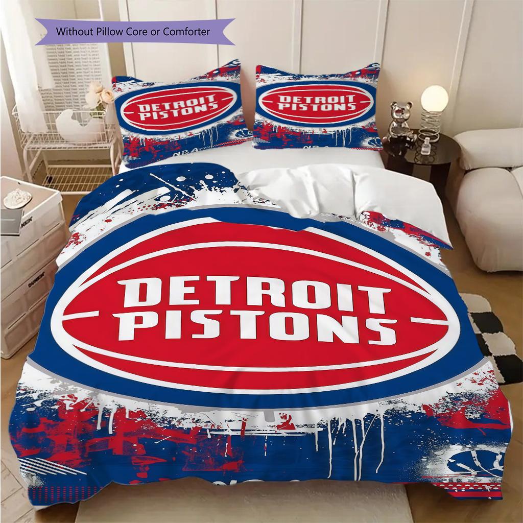 Vibrant Detroit Pistons NBA Spirit Bedding(1 * duvet cover + 2 * pillowcase, without core) Soft and comfortable Duvet cover and pillowcase Bedding set