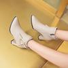 Delicate buckle foreign high-heeled light-mouth boots women's trend versatile high-heeled velvet short boots are popular