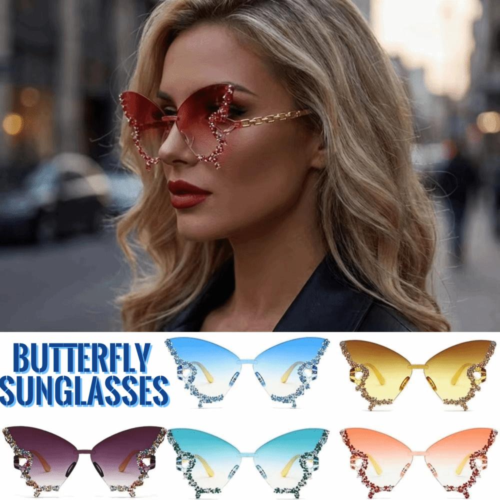 UV Protection Rimless Sun Glasses Vintage Style Cat Eye Eyewear Butterfly Sunglasses Travel Use
