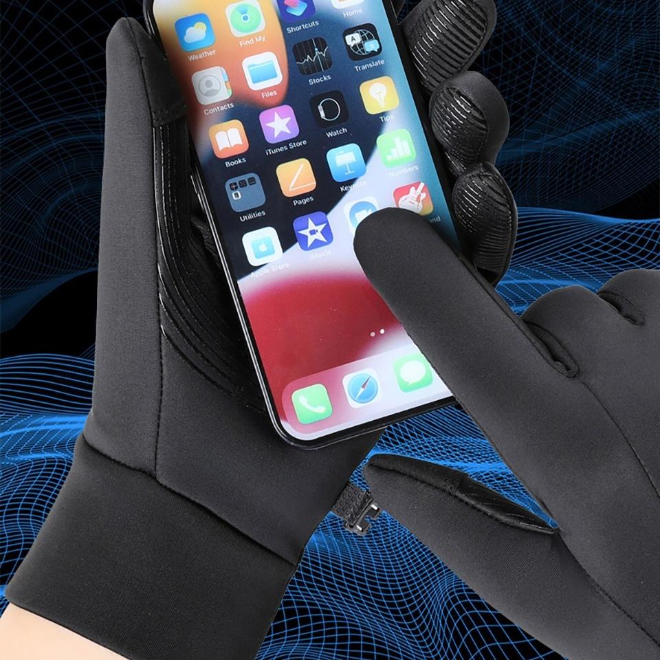 Зимние теплые совместимые перчатки с полными пальцами мужские и женские черные противоскользящие толстые перчатки для активного отдыха, велоспорта, ветрозащитные перчатки с подкладкой