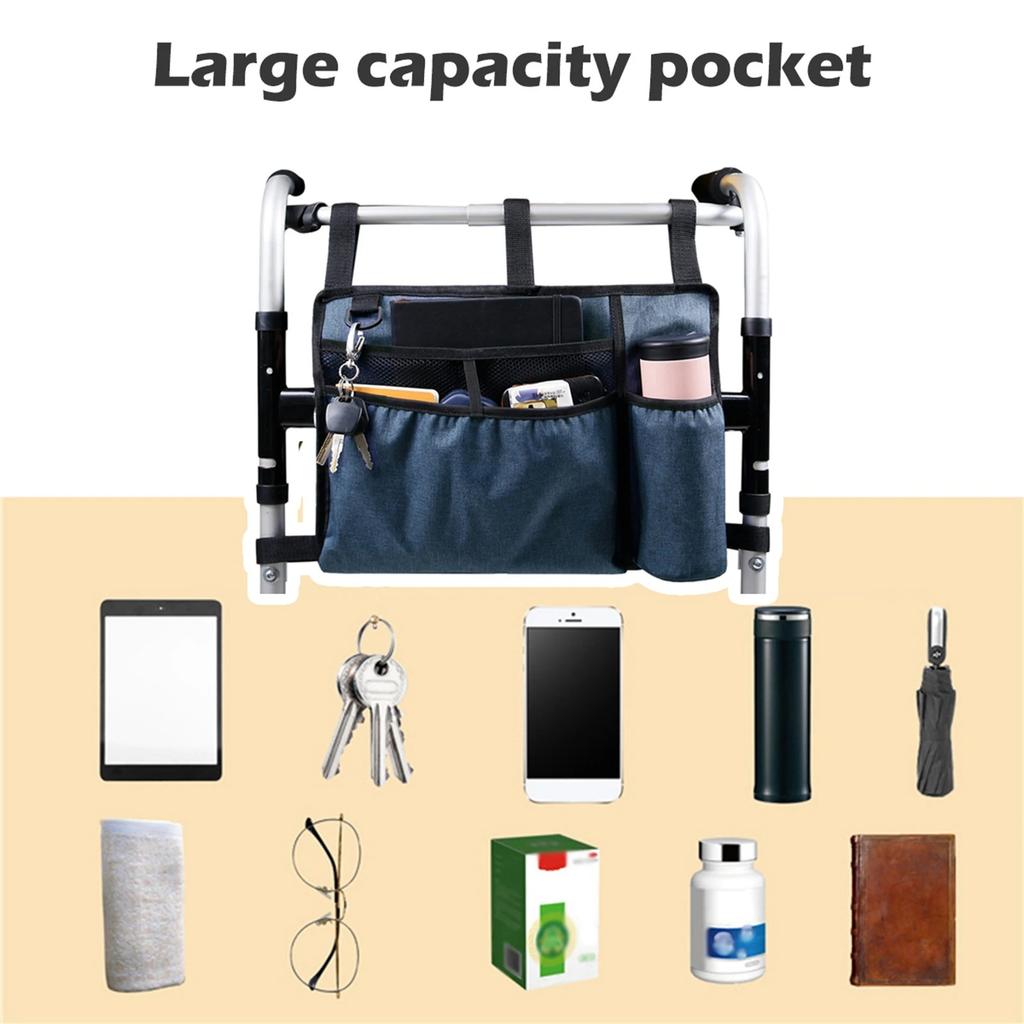 Walker Bag Basket with Cup Holder Suit for Adult Folding Walkers Seniors, Elderly, Handicap Carry Storage Pouch Organizer