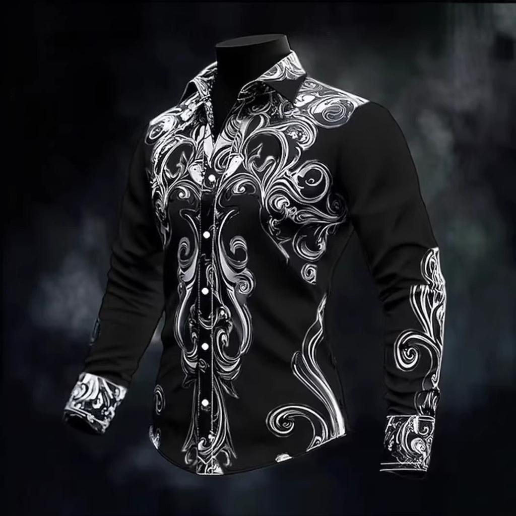 Новая мужская одежда Весенне-осенняя мода Рубашка с длинным рукавом Мужская деловая повседневная рубашка с принтом Топы 100% полиэстер