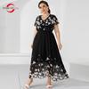 Женское платье Летние женские черные длинные платья с коротким рукавом Платье с цветочным принтом Вечерние Элегантное платье макси размера плюс