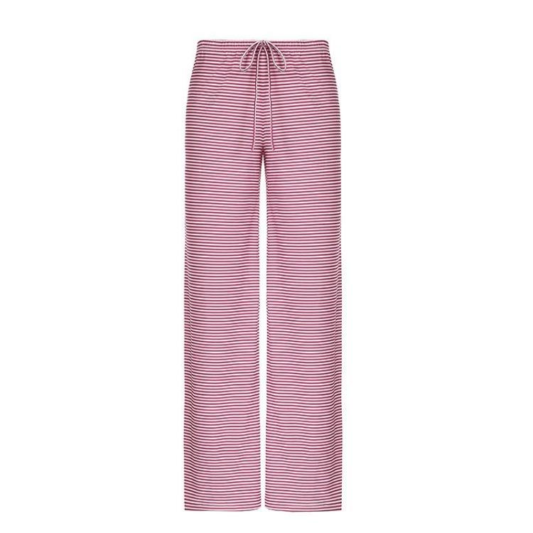 New High Waist Loose Straight Leg Pants for Women American Style Casual Striped Trousers with Lace Up