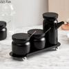 Black Ceramic Seasoning Jar Set Kitchen Oil Pot Spice Salt Pepper Storage Jar Set Nordic Home Creative Seasoning Organizer