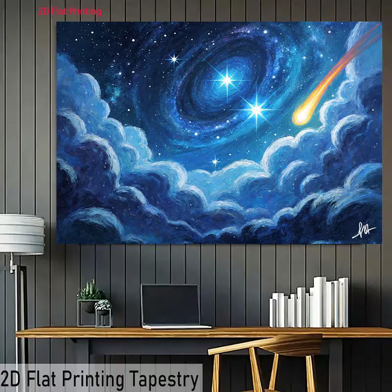2D Blue Galaxy Cloud Backdrop Oil Painting Style Starry Meteor Photo Background