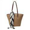 Design Straw Woven Tote Bag for Women Raffia Handbag Summer Beach Bags for Vacation Rattan Shoulder Bag with Silk Scarf Totes