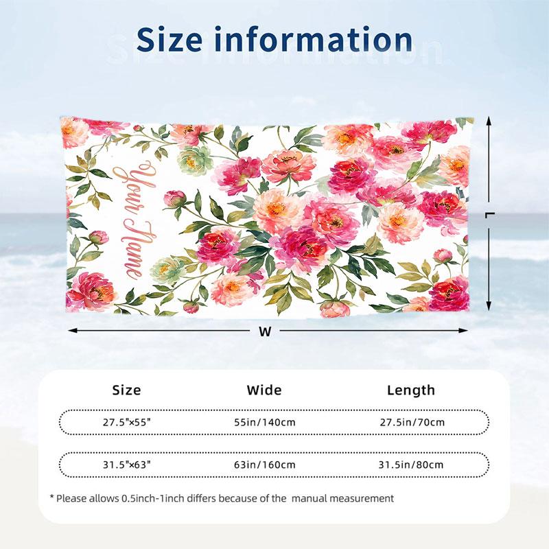 Floral Tree Art Theme Quick Dry Beach Towel Custom Name Text Print Large Sand Resistant Towel Beach Vacation
