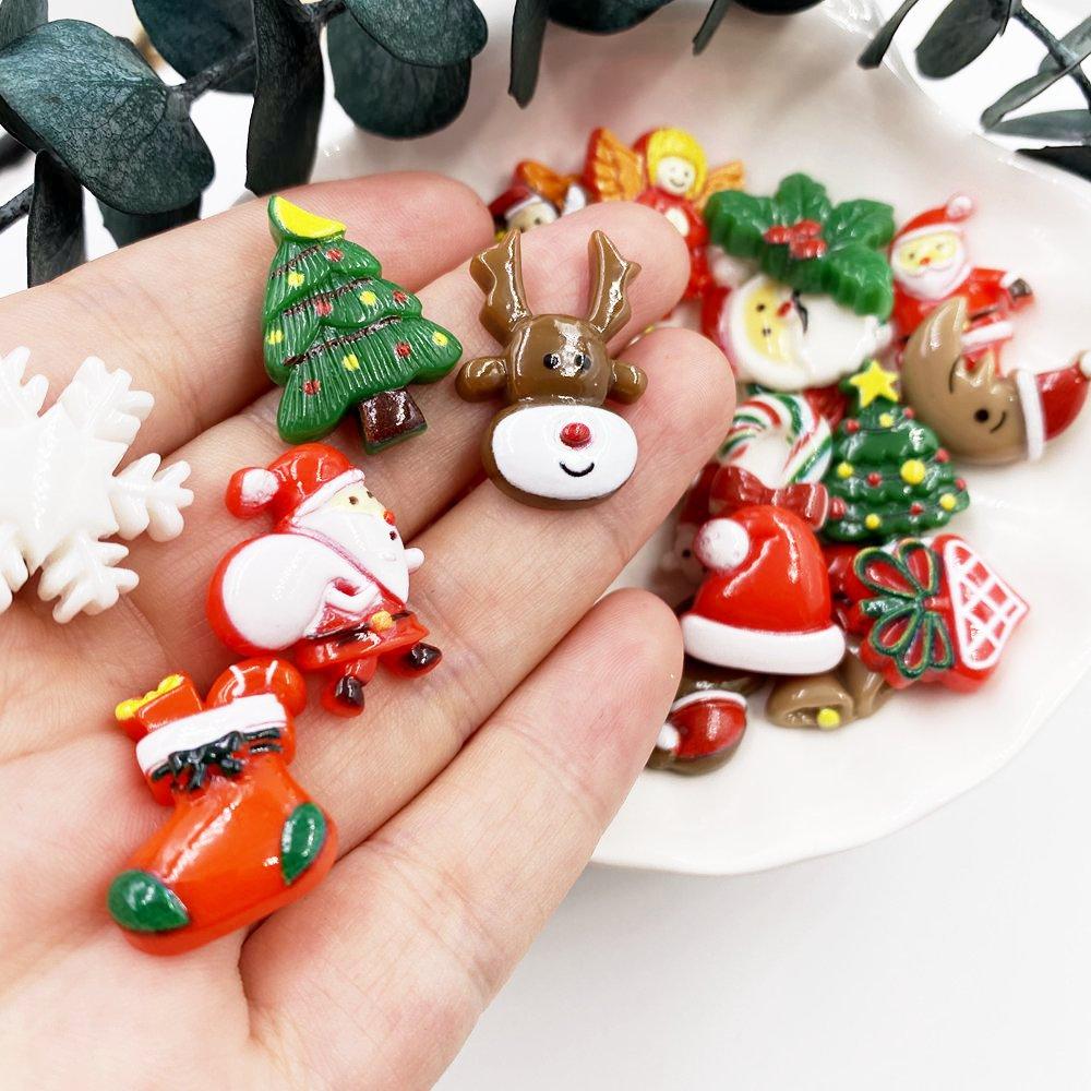 Красочные рождественские комбинированные фигурки из смолы с плоской спинкой, мультяшные фигурки, узор, сделай сам, скрапбук, художественный материал, орнамент