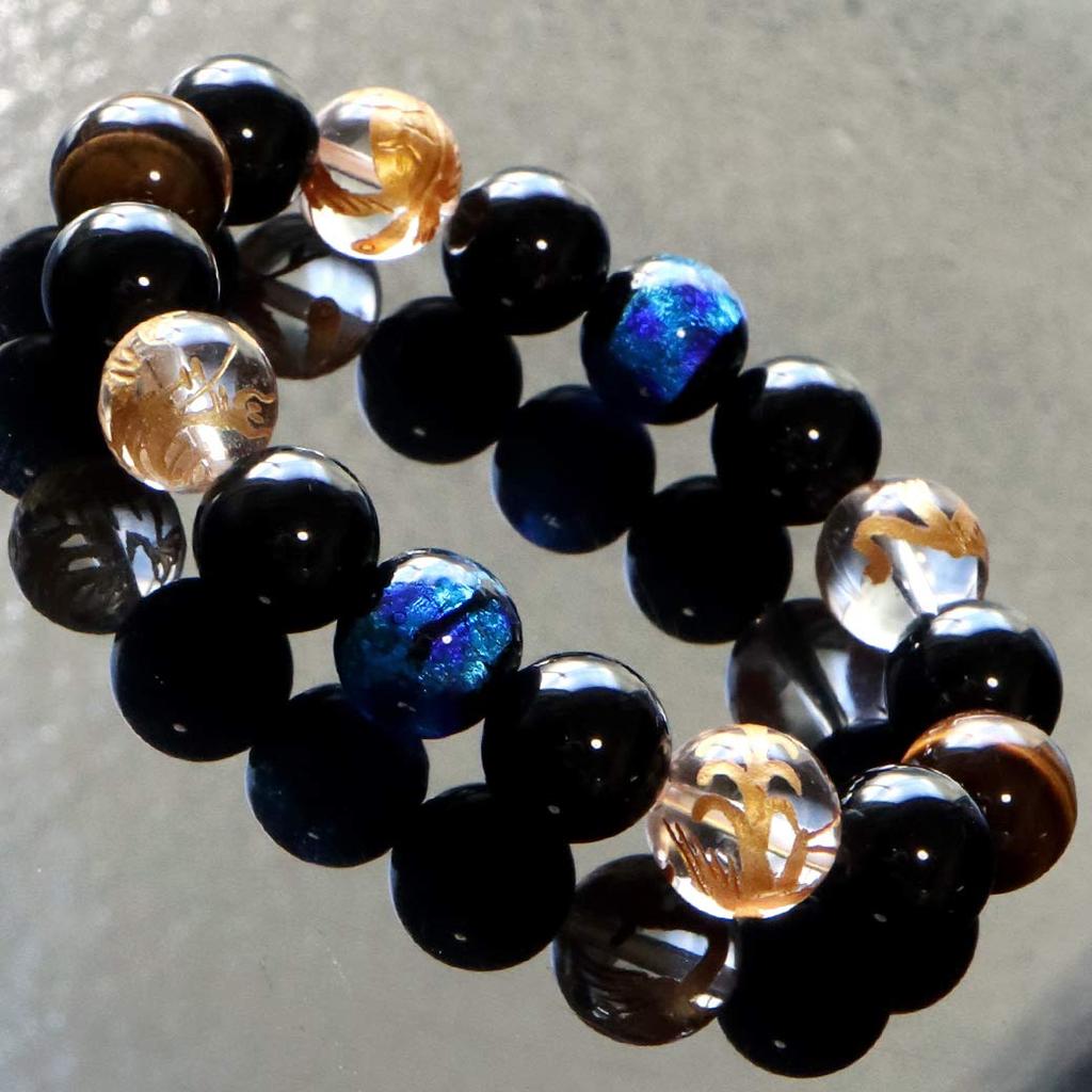 Браслет Four Gods Shining Firefly Glass 12 мм, хрустальный натуральный камень, аксессуар Power Stone [ЗОЛОТОЙ КАМЕНЬ] для мужчин