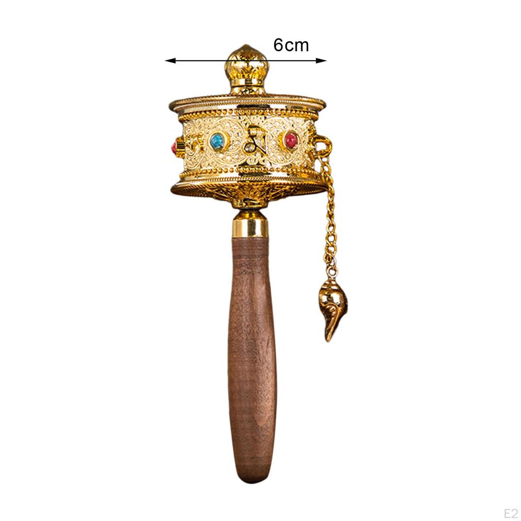 Ручное молитвенное колесо с деревянной ручкой, буддийское украшение с высокой детализацией, длина 30 см, для домашних алтарей