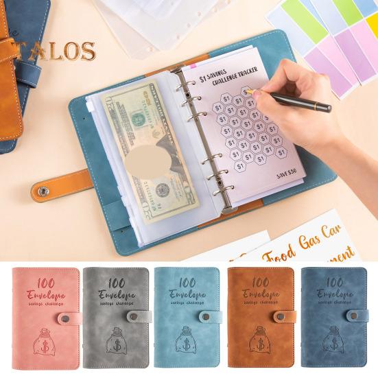 Бюджетная книга из мягкой искусственной кожи формата А6 с сумкой на молнии, счетчик расходов на 100 дней, хранилище для монет, карточек, планировщик для экономии денег