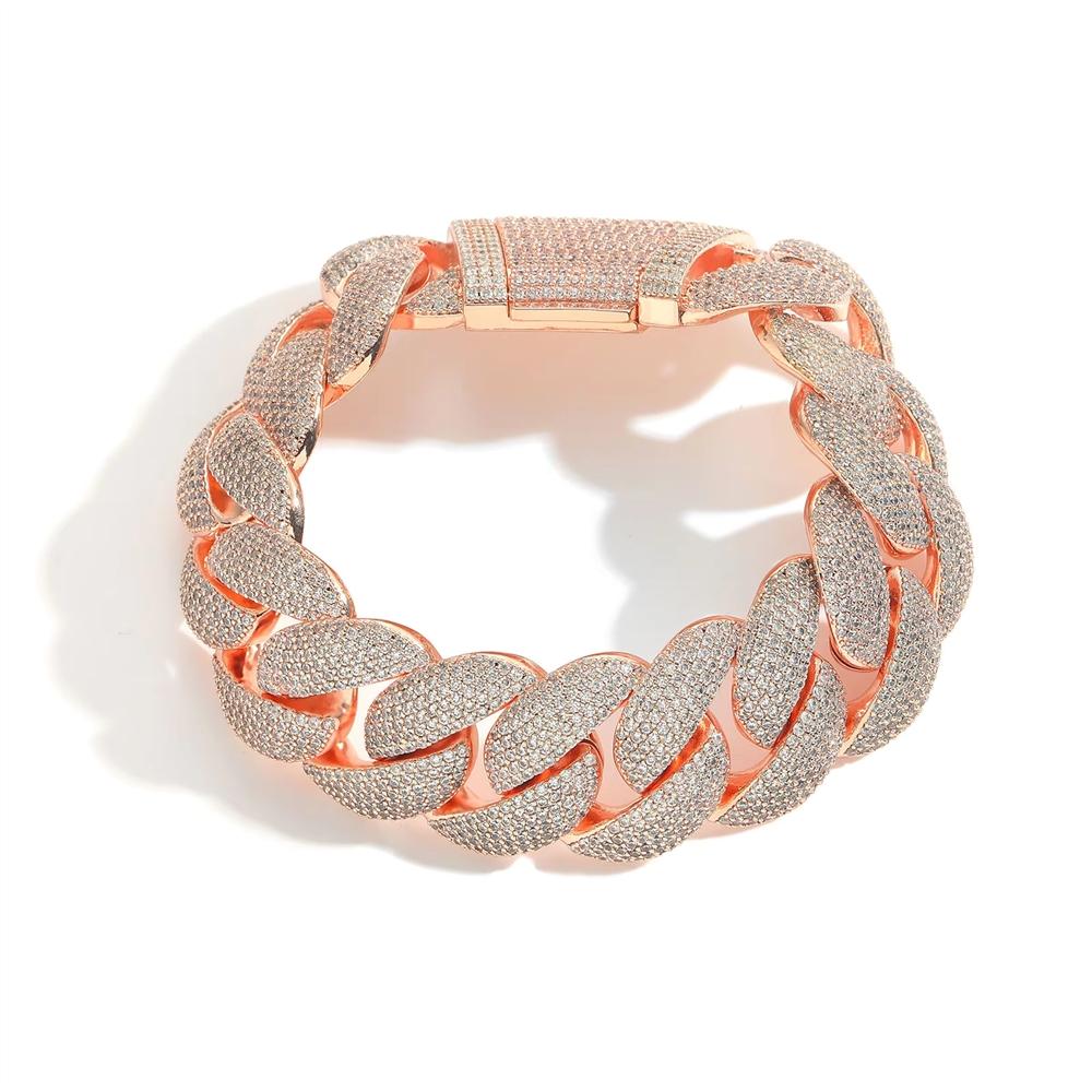 Hip Hop Brass Jewelry Bling CZ Iced Out 22mm Cuban Link Bracelet Rose Gold Plated Bubble Cuban Link Bracelet for Women and Men