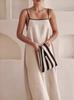 A-shaped pendulum silhouette minimalist holiday skirt, solid color loose suspender cotton and linen long dress