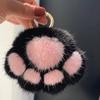 Розовый черный пушистый кошачий помпон для волос брелок для женщин и девочек милый кулон в виде лапы сумка декор