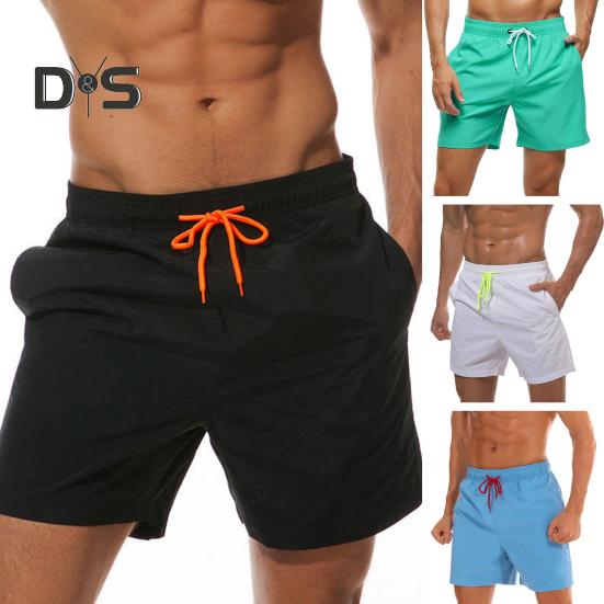 Мужские пляжные шорты с завязками на талии, регулируемые по фигуре, повседневные шорты с карманами, однотонные универсальные шорты для повседневной носки