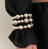 SHIXIN 3Pcs/Set Trendy Gold Color Silver Color Plastics Beads Chain Bracelets for Women Hip Hop Elastic Rope Big Ball Bangles