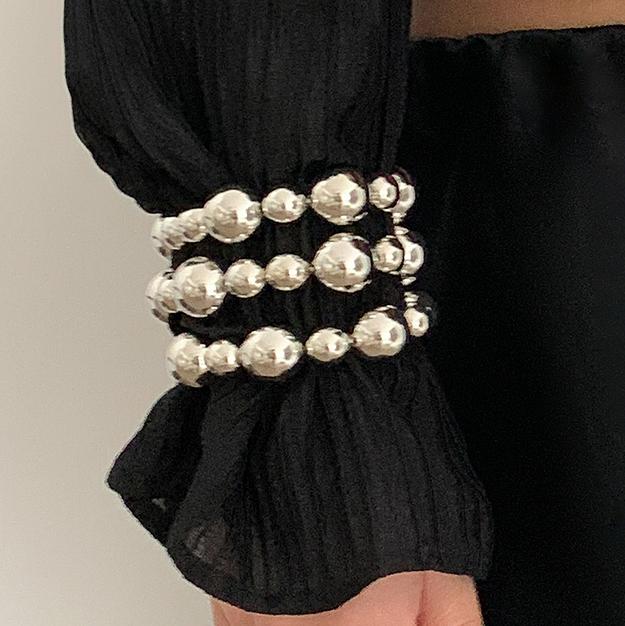 SHIXIN 3Pcs/Set Trendy Gold Color Silver Color Plastics Beads Chain Bracelets for Women Hip Hop Elastic Rope Big Ball Bangles