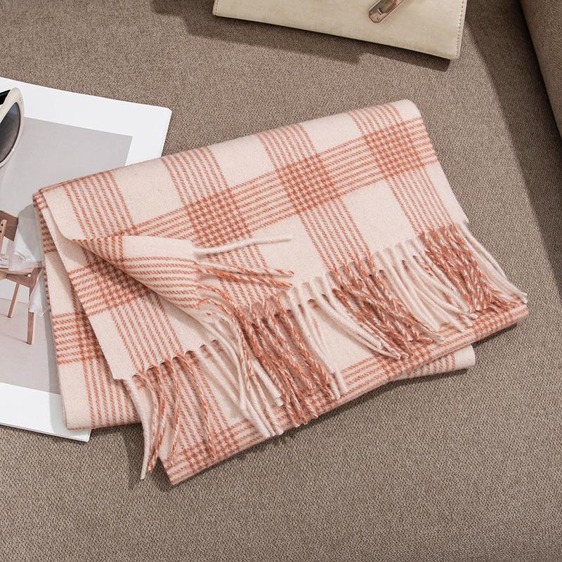 Autumn And Winter Plaid Wool Scarf Women'S Versatile Fringed Warm Scarf Comfortable 100% Real Wool Scarf