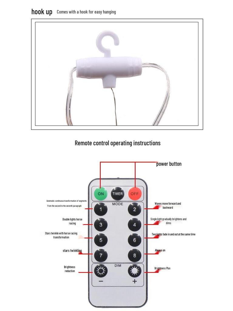 LED Star String Lights with USB Remote, 8 Modes, Copper Wire, Curtain Design, Hooks – Perfect for Christmas Decoration