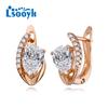 LSOOYH серьги-клипсы цвета розового золота, модные серьги для женщин, геометрические серьги-гвоздики с кубическим цирконием, ювелирные изделия