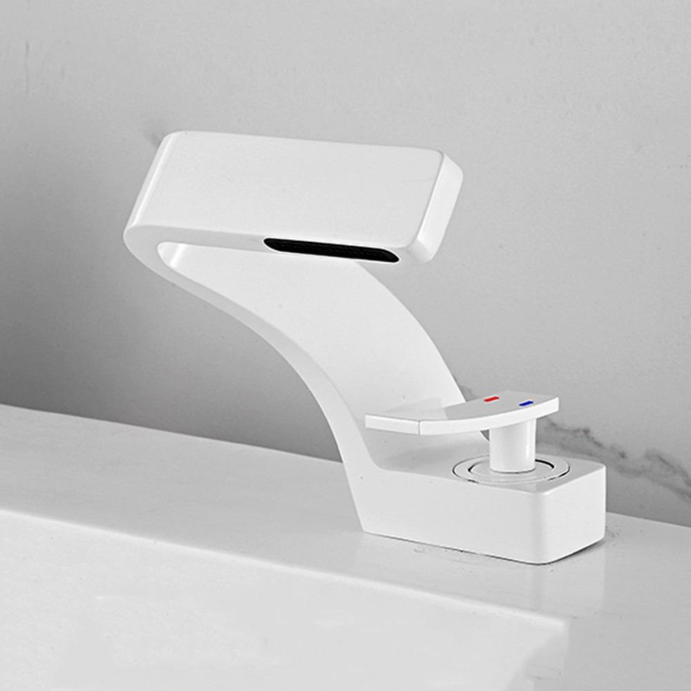 Matte Golden White Basin Faucet Brushed Gold Black Chrome Waterfall Tap Contemporary Design Hot Cold Water Deck Mounted Faucet